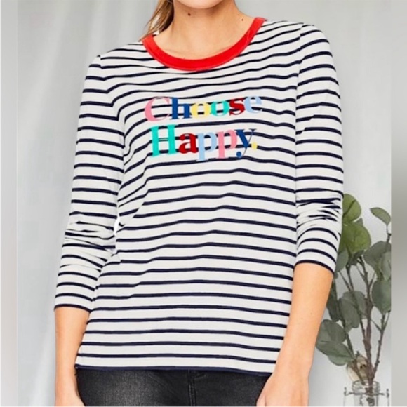 Boden Breton Choose Happy Striped Long Sleeve Sweater - Picture 1 of 6